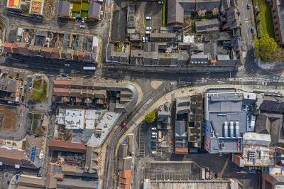 An aerial shot of the Townscape Heritage Project area in Stockton.