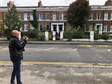 A volunteer taking part in the Building Condition Survey in Stockton