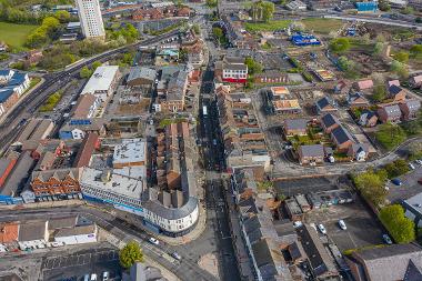 Footage of Stockton High Street captured in the Townscape Heritage Project's drone survey