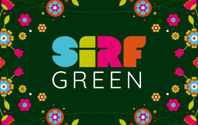 An image with a green background with the text "SIRF Green".