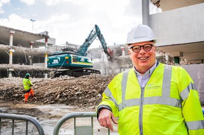 The demolition of the carpark at Castlegate with Councillor Nigel Cooke