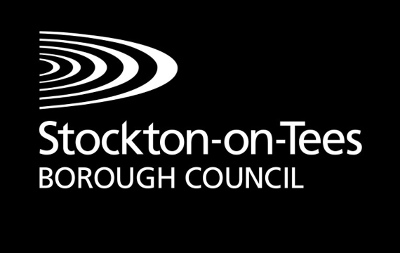 Stockton-on-Tees Borough Council logo in white text on a black background