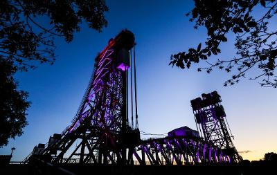 Newport Bridge lit up as part of Memorial Lighting scheme