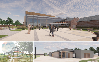 Computer generated imagery which captures early visions of the Preston Park museum extension, café and aviary