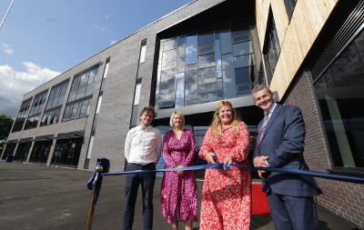 Cabinet member Cllr Lisa Evans cutting the ribbon, alongside Martin Gray, Director of Children’s Services, and Lindsay Oyston, Executive Head Teacher at Egglescliffe School and Sixth Form College and Simon White CEO of the Vision Academy Trust.  