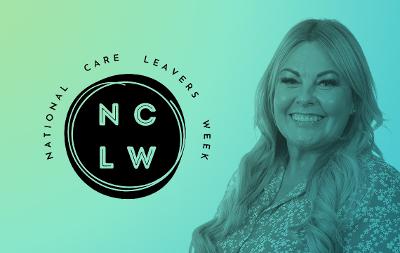 An image of Councillor Lisa Evans next to the National Care Leavers' Week logo