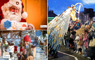 A grid image showing images of Stories with Santa, the lantern parade and the Christmas markets