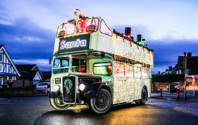 An image showing Santa on the Santa on Wheels bus