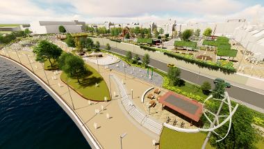 Riverside view of Stockton Waterfront cgi