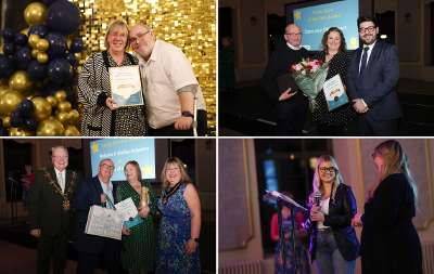 A gallery of award winners holding their certificates with the Mayor and Council's Chief Executive.