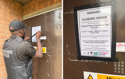 A grid image showing the closure order being issued at the Eastport Road property and the closure order itself