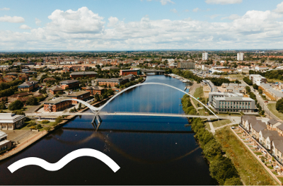 CGI drone view of regernation work to Stockton waterfront