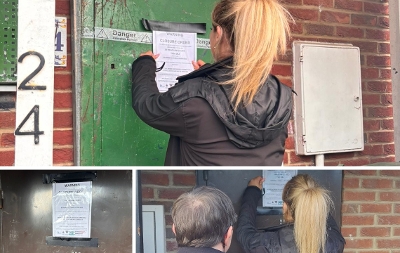 Three images (tiled) of two separate closure orders on Headlam Court, Tilery, Stockton